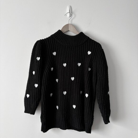 Anthropologie Hearts Mock Neck 3/4 Sleeve Knit Pullover Sweater Black Medium - Picture 5 of 8
